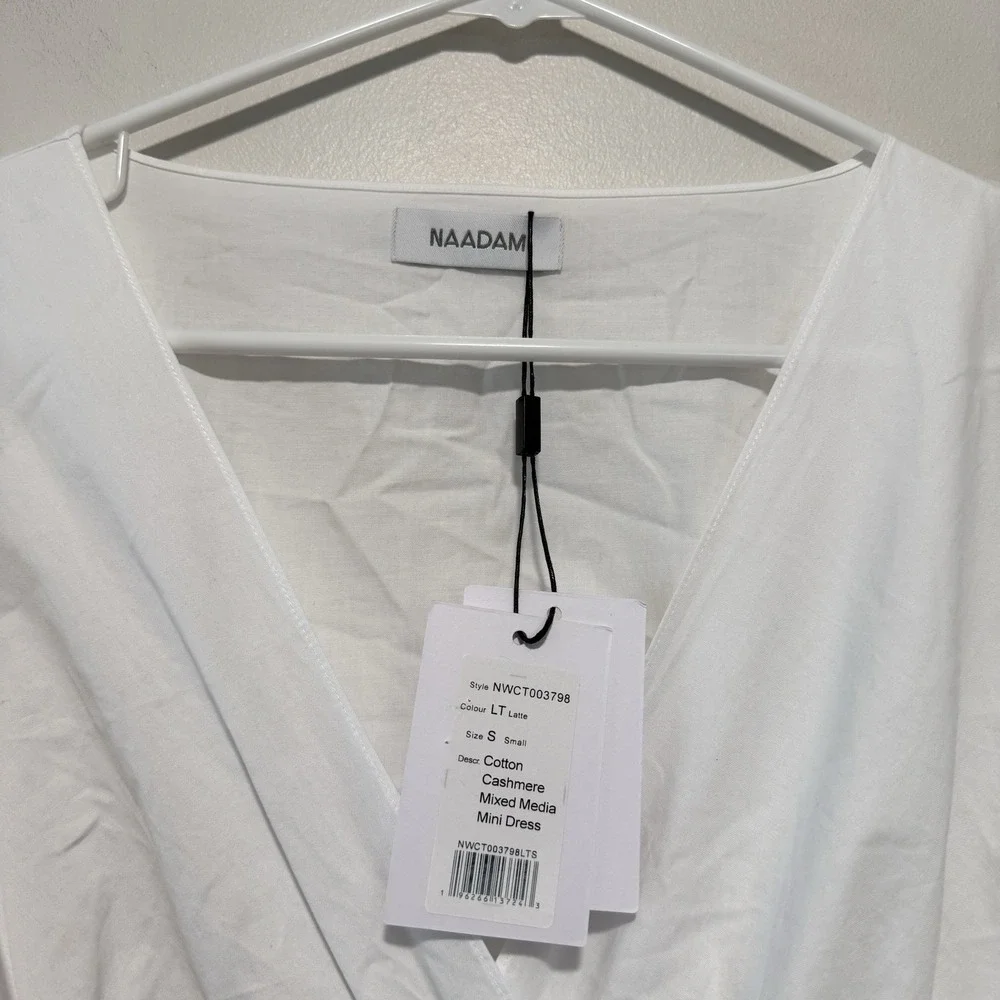 Naadam NWT Cotton Cashmere Mixed Media Mini‎ Dress Size Small in Latte - Picture 4 of 8